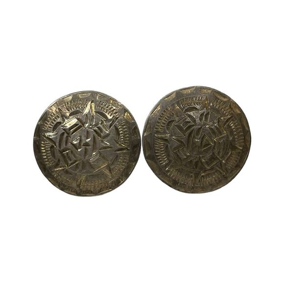 Vintage 925 Sterling Silver Mexican Alpaca Mayan Sun God Cufflinks - Picture 1 of 7